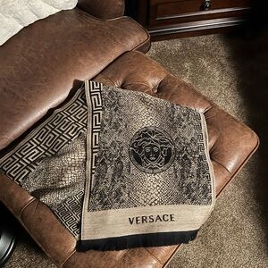 Versace Beige and Black Medusa Scarf